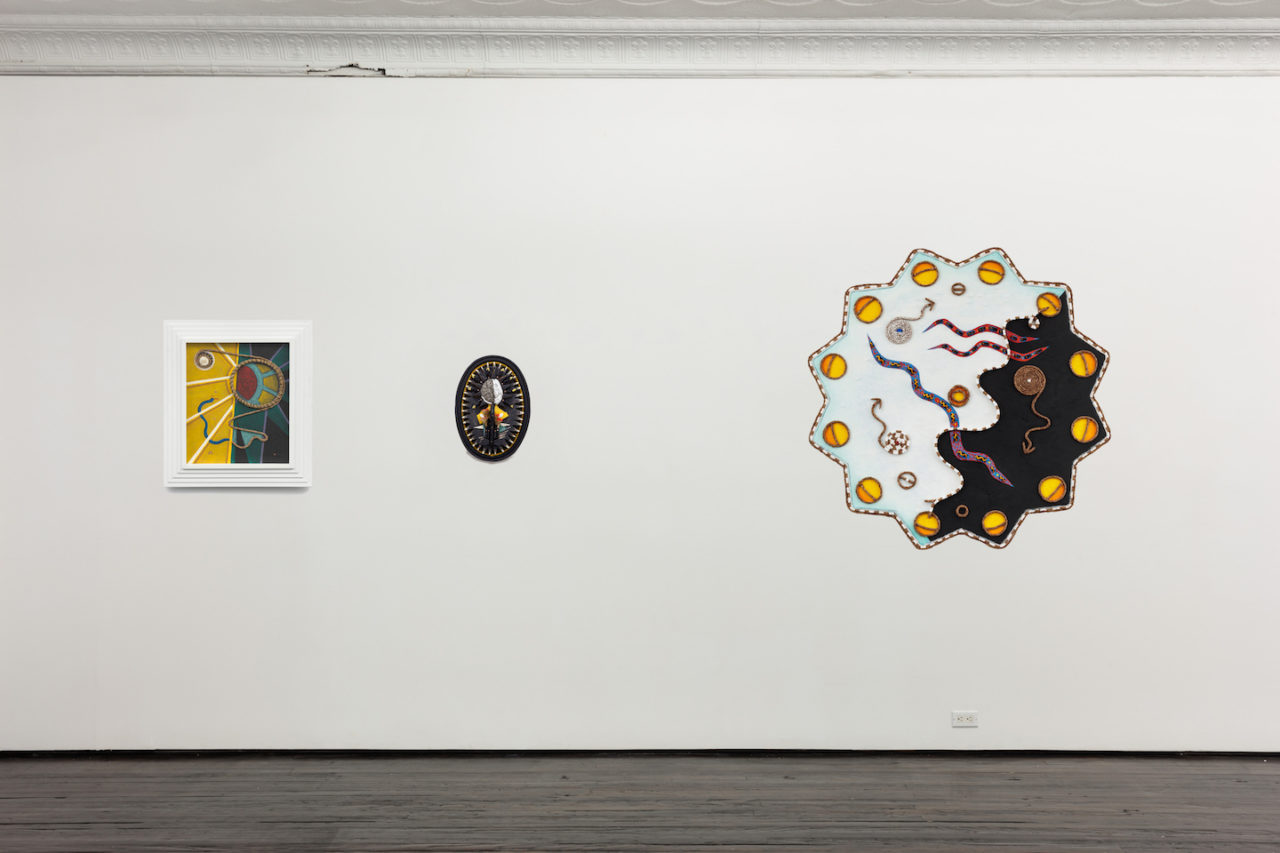 In Sickness and In Health | Installation view, Daniel Rios Rodriguez, <i>Untitled</i>, 2019; <i>Grappler</i>, 2017; and <i>Casi un Hechizo</i>, 2018